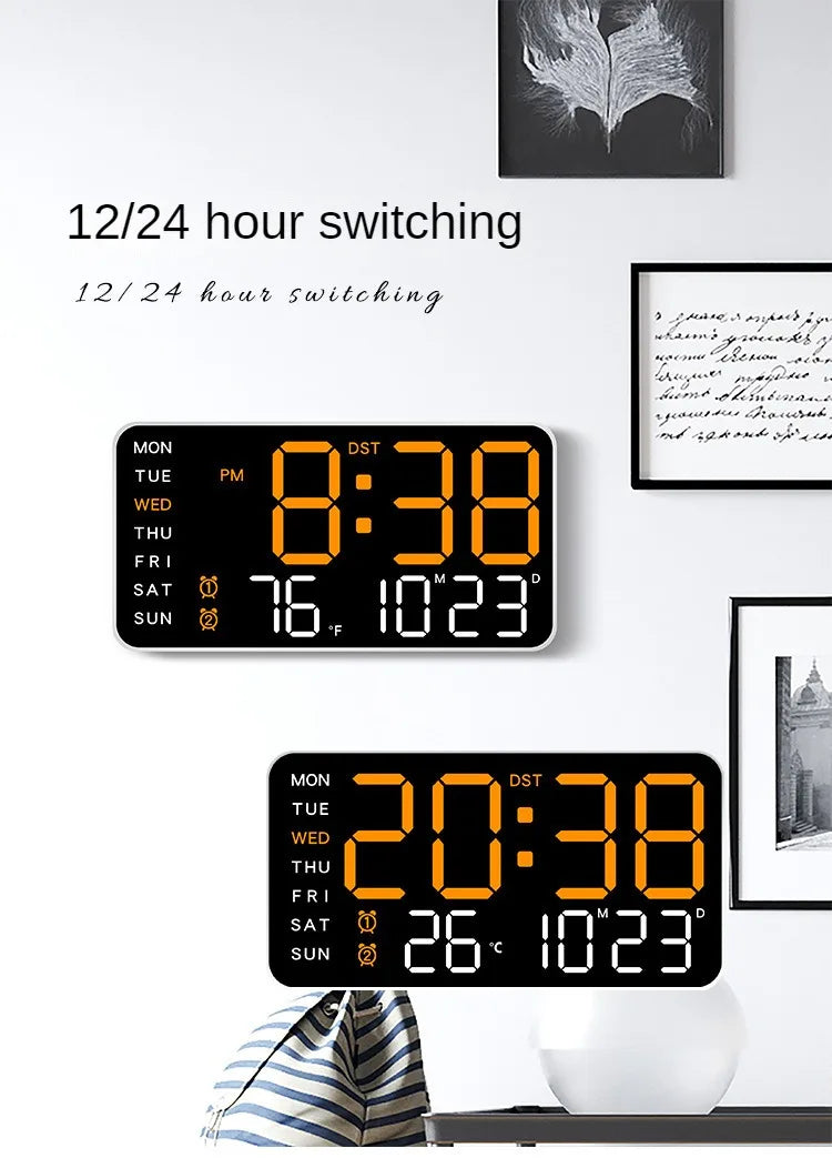 LED Digital Wall Clock Temperature Date Week Display Table Alarm Clocks Voice Control Electronic Clock Brightness Adjustment