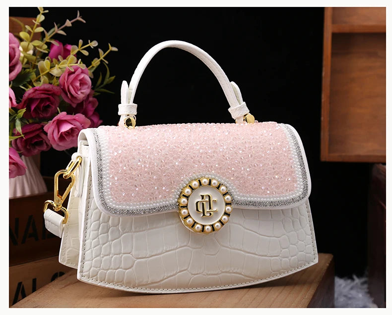 Fashion Diamonds Women Handbags 2023 Red Genuine Leather Lady Shoulder Messenger Bag Crocodile Pattern Portable Shell Tote Bags
