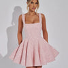 Mozision Sequins Bow Backless Sexy Mini Dress For Women Robe Fashion Square Collar Sleeveless High Waist A-line Club Dress