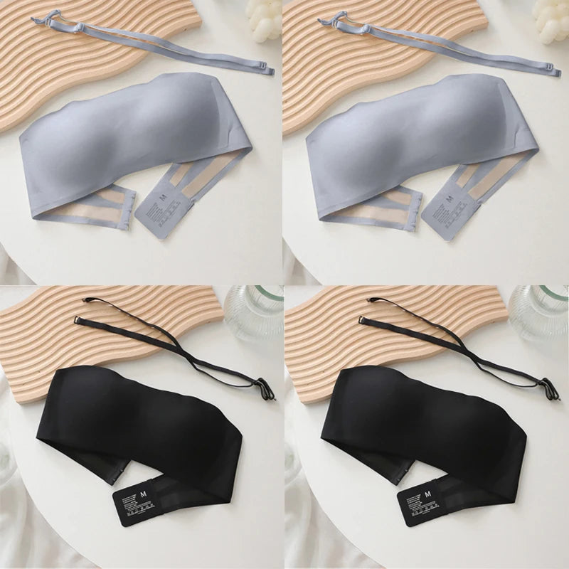 4PCS Women Strapless Bra Seamless Tube Tops Breathable Wireless Wedding Brassiere Push Up Bras Sexy Female Lingerie Invisible