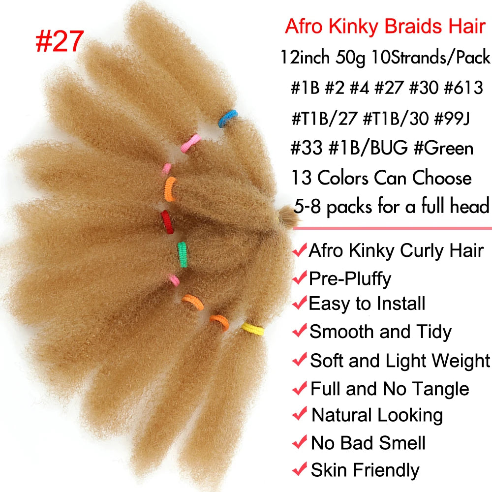 Afro Kinky Curly Hair Bulk Synthetic 12inch Ombre Marley Twists Braiding Hair #1B 4 27 30 33 99J Green Ombre Purple Brown Colors