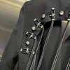 VGH Minimalist Patchwork Drawstring Solid Blazers For Women Notched Collar Long Sleeve Backless Hollow Out Blazer Female Style