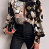Spring Women Sexy Backless Hollow Print Shirts Tops 2024 Casual Stand Long Sleeve Office Lady Blouses Fashion Party Crop Top