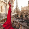 Amanda Sexy Halter Burgundy Evening Dress Long Train Prom Dress Customized Sexy Open Back Party Dress Silk فساتين مناسبة رسمية