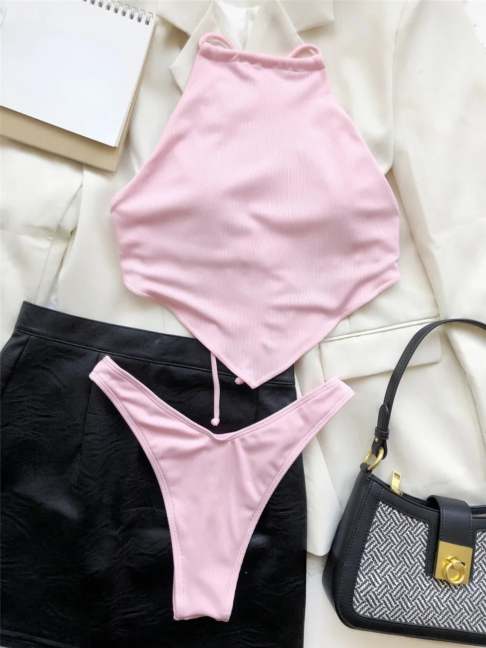 Sexy Halter Bandana Bikinis Set Swimwear Women Thong Swimsuits Backless Bathing Suit Bikini 2024 Mujer Swim Wear Biquini Summer