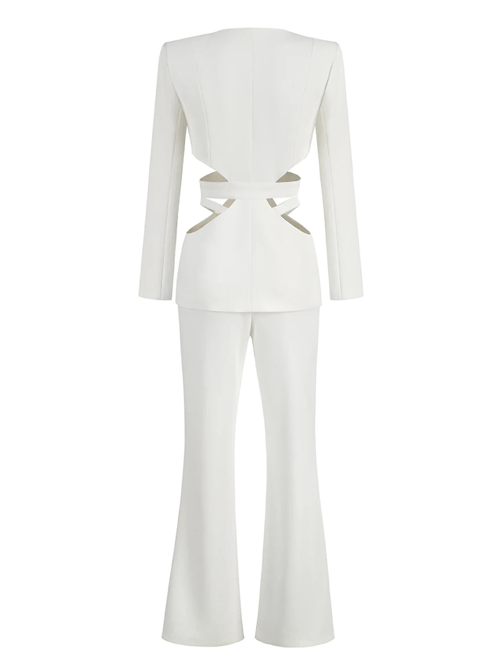 Modphy Red Sexy V-neck Long Sleeve Jacket+High Waist Flare Pants Blazer Set Women'S 2025 New Hollow Out Designer Two-Piece Set