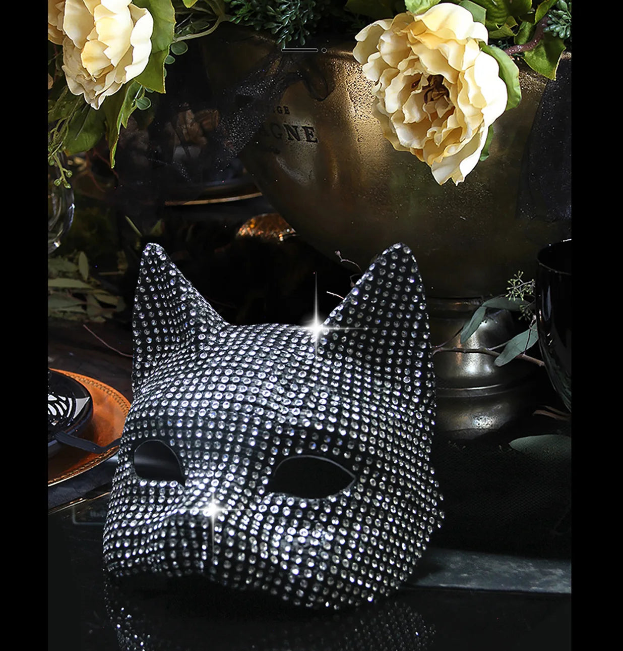 Shiny Cat Ear Masks Cosplay Halloween Party Costume Accessories Long Gloves Sexy Bling Kitten Half Masks