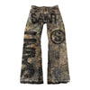 Vintage Leaves Camouflage Jeans Jacket Two Piece Set Y2K Suit Men Letters Rhinestone Sequins Oversized Coat Baggy Jeans Clothing