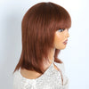 Lekker 12" Short Brown Wolf Cut Straight Bob Human Hair Wigs With Bangs For Women Brazilian Remy Hair Ready to Wear Glueless Wig