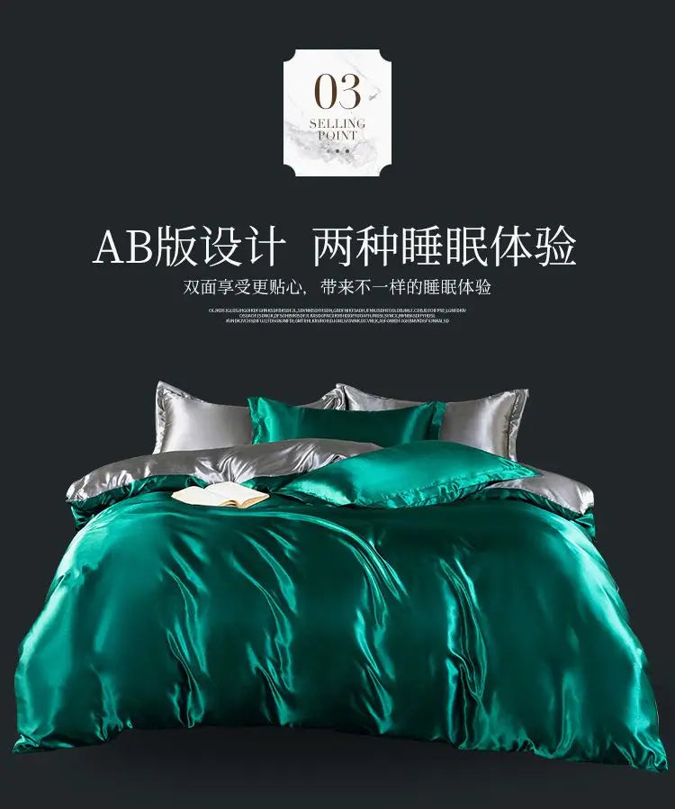 Nordic Satin Silk Bedding Set with Duvet Cover Bed Sheet Pillowcases Luxury Solid Single Double Couple Pillow Case Bedsheet