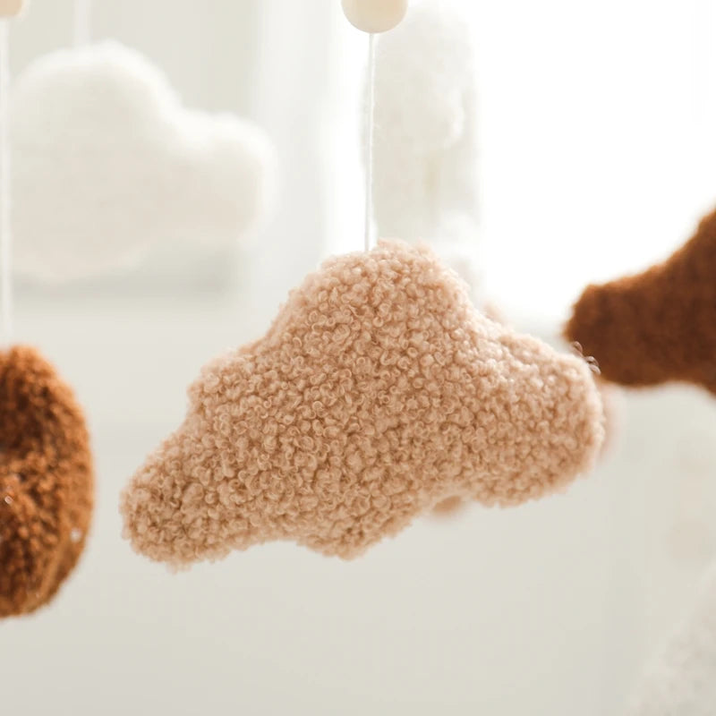Baby Crib Mobile Bed Bell Rattle Toys Wooden Crochet Stars Pendant Bed Bell Toys Newborn Comfort Crib Bracket Hanging Toys Gifts