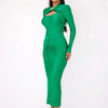 Mozision Hollow Out Long Sleeve Sexy Maxi Dress For Women Gown Autumn Winter New Metal Buckle Ruched Slit Long Dress Elegant