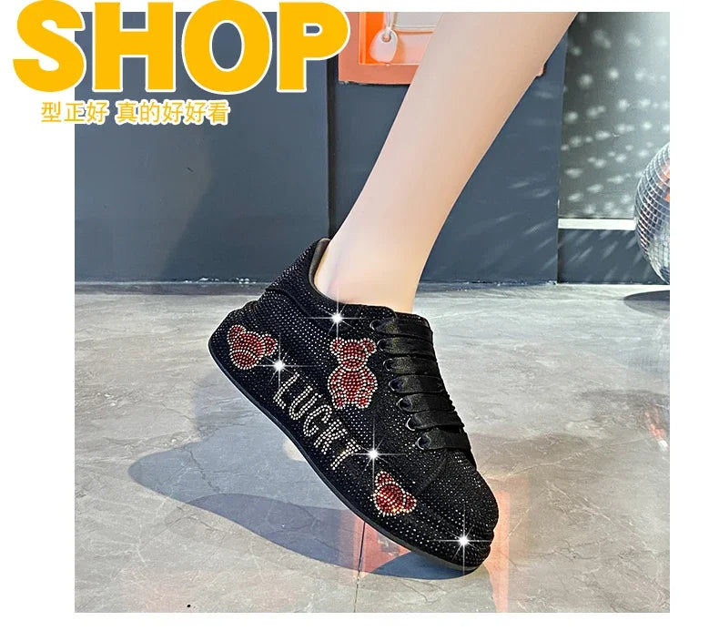 2024 Autumn New Luxury Women's Sports Shoes Cartoon Water Diamond Women's Shoes Luxury Fashion Flat Casual Shoes zapatos mujer