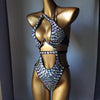 Rhinestones Bathing Suit for Women Cut Out Swimwear Backless Swimming Suit