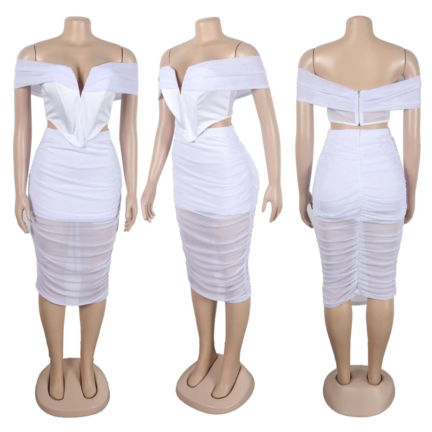 S10632 Sexy Slimming Mesh Splice Bum Covering Visibility Elastic Off-Shoulder 2-Piece Set European And American Style