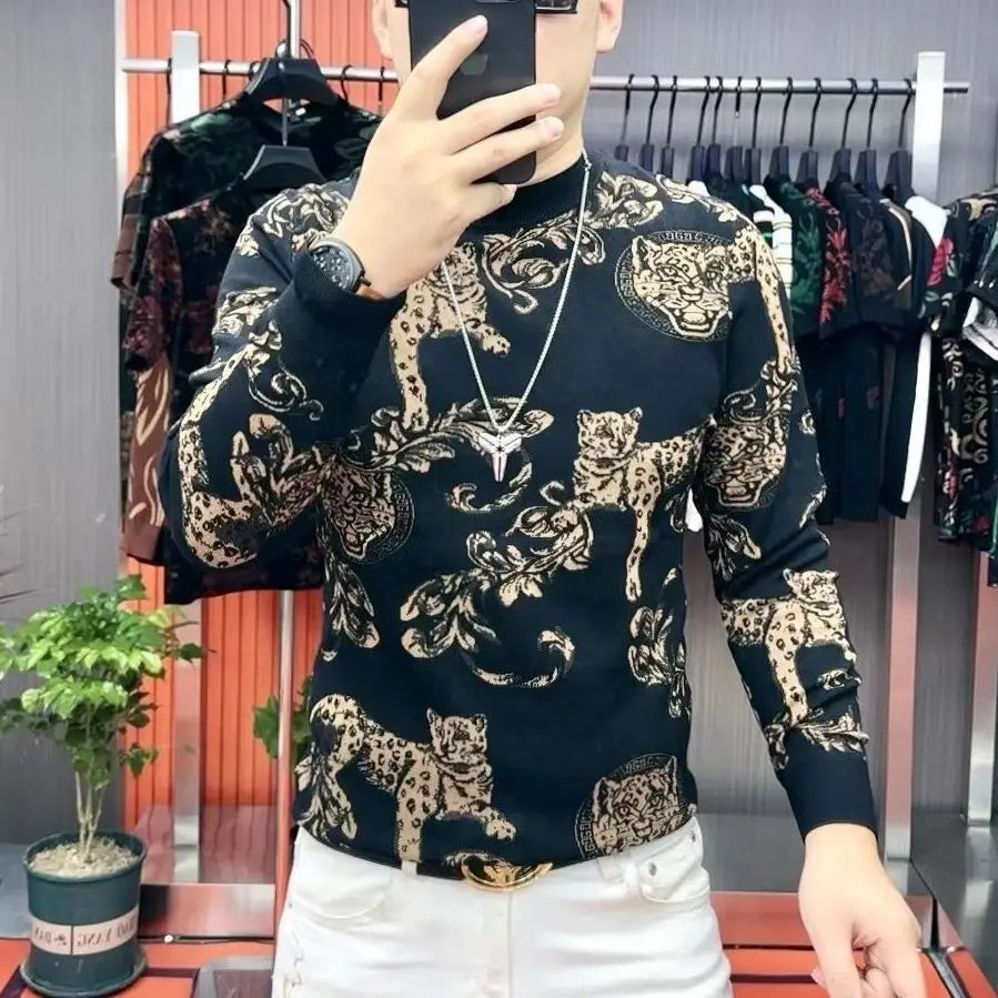 Men's T-shirt with Fashionable Personality Handsome and Versatile Trend Long Sleeved Men's Base Shirt Thick Style