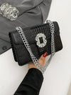 Crocodile Embossed Shoulder Bags For Women Flap PU Leather Fashion Rhinestone Decor Small Square Crossbody Bag Designer Handbag