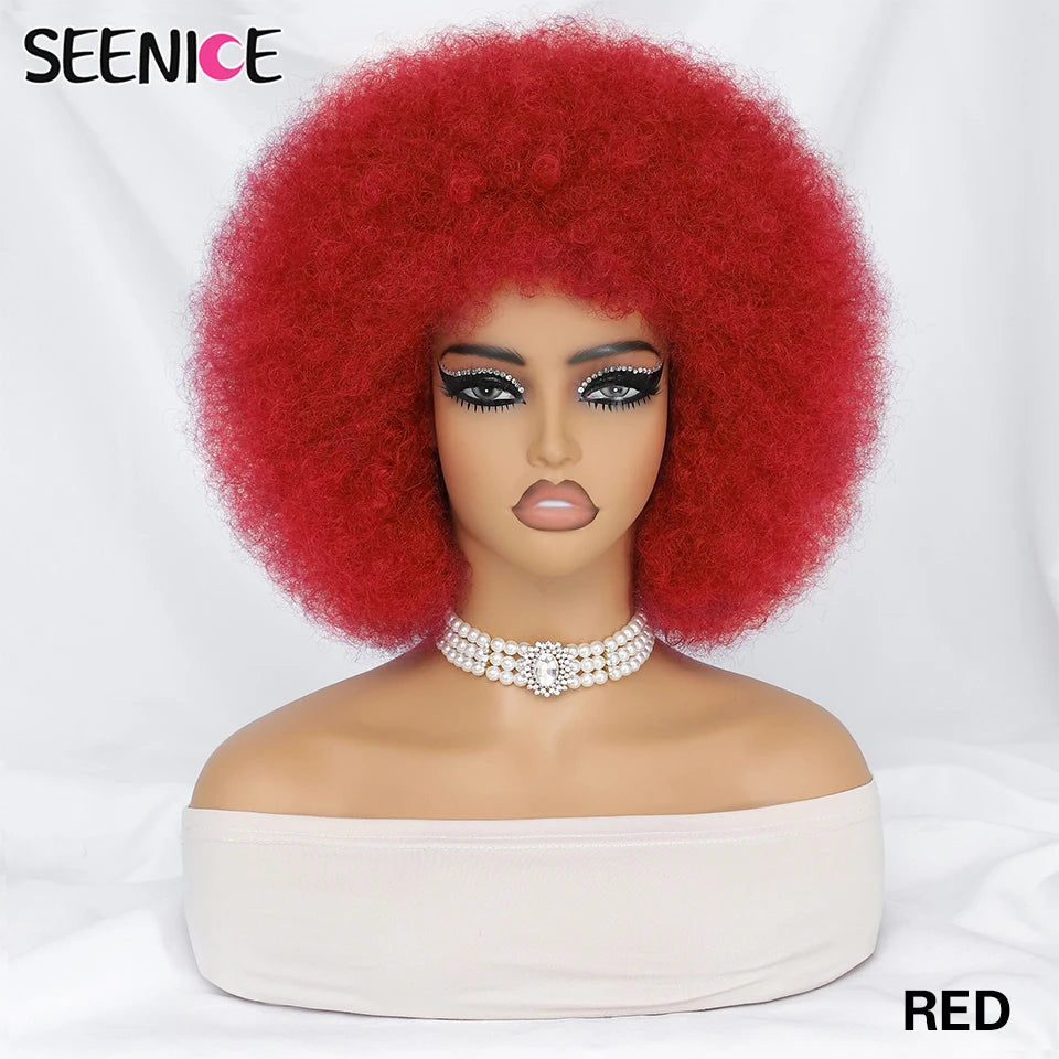 Short Afro Wigs for Black Women Blonde 10" Afro Curly Wig With Bangs 70s Bouncy Natural Synthetic Female Wigs for Party Cosplay