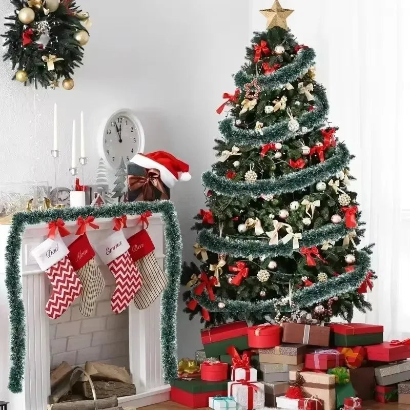Christmas Tinsel Ribbons Garland Green Cane Wreath Xmas Tree Hanging Pendent Ornaments Wedding Party Supplies Home Decor