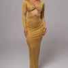 Mozision hollow out long sleeve sexy maxi dress for women fashion solid V neck back split bodycon club long dress elegant