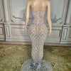 Charming Bright Crystal Dress Sexy Luxury Beaded Rhinestone Tulle Evening Dress Prom Party Dress Noble Wedding Wedding Dress