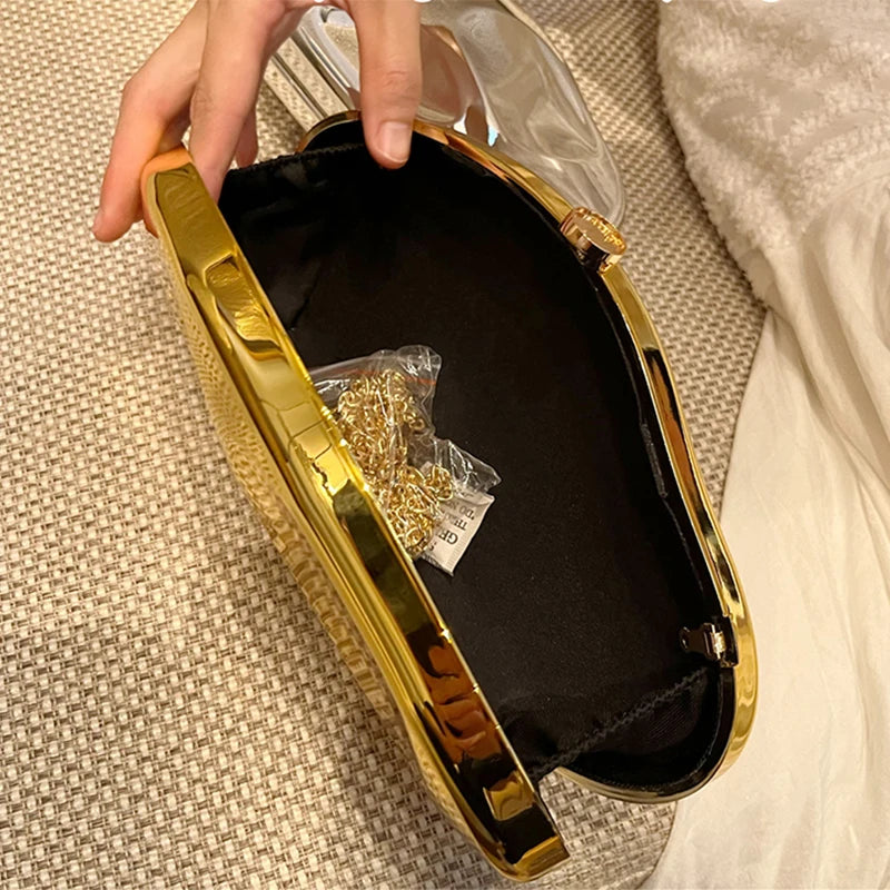 JIOMAY Acrylic Gold Purse Luxury Designer Handbags High Quality 2024 Glamorous Wedding Evening Bag Fashion Purses for Women