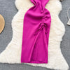 YuooMuoo Fashion Summer Bodycon Knitted Dress Sexy Package Hips Drawstring Split Black Women Dress Basic Lady Party Vestidos