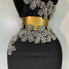 Women Sexy Strapless Flower Diamonds Black Maxi Long Bandage Two Piece Set 2025 Knitted Elegant Evening Club Party Prom Gowns