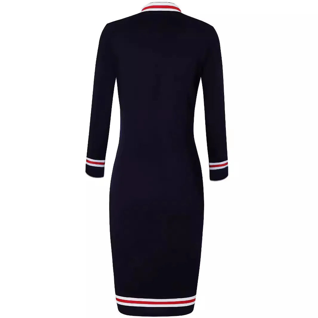 Women's Retro Long Sleeve Zipper Stitching Sexy Hip Casual Dress Fashionable Elegant Style