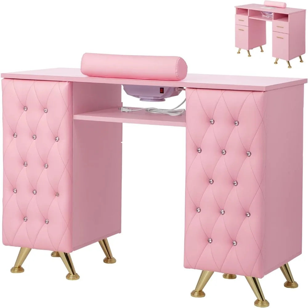 Manicure Table w/Dust Collector, Nail Desk for Nail Tech, Nail Station with Storage, for Makeup Beauty Spa Salon, w/Hand Rest,