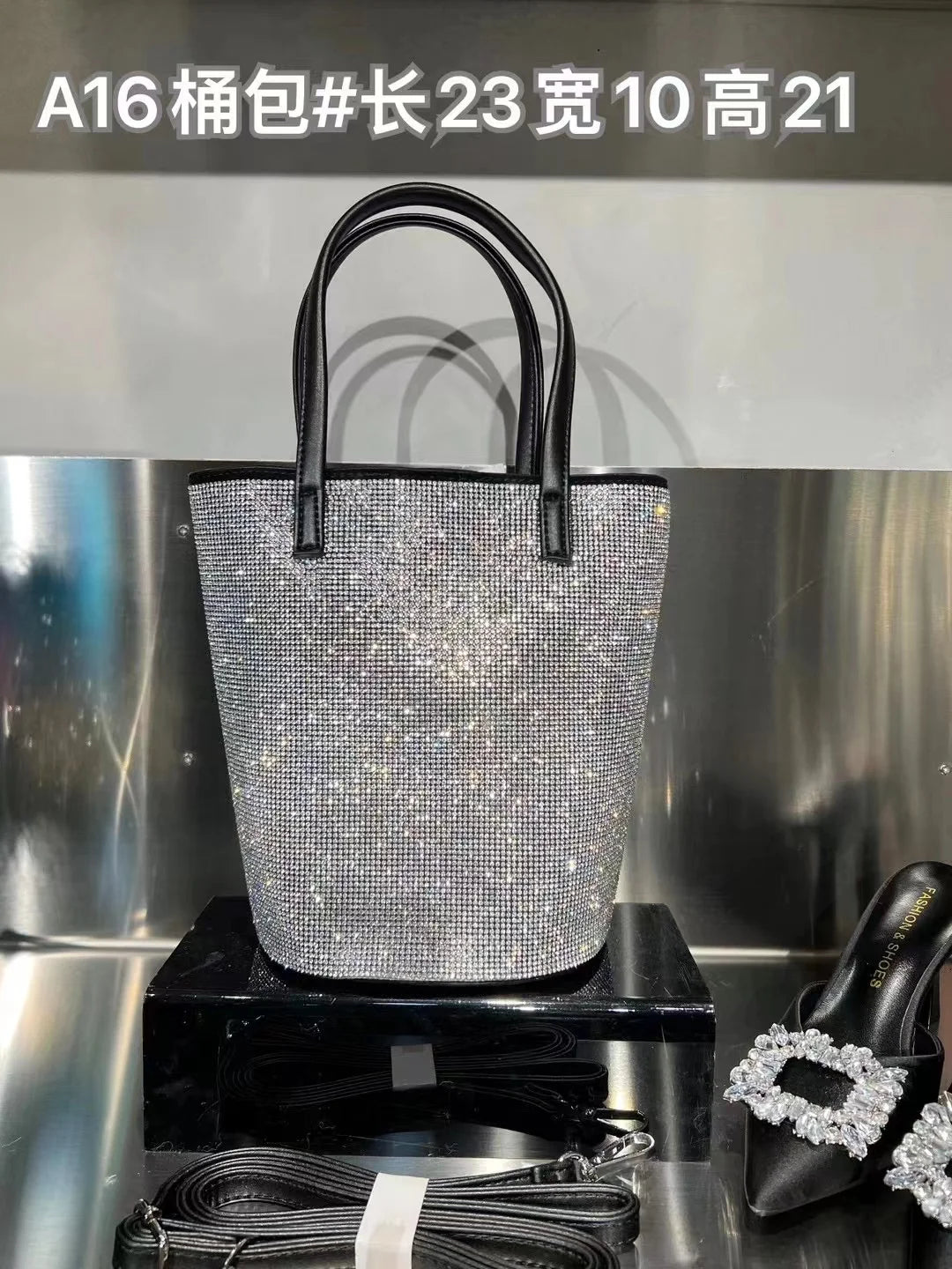 Luxury Crystal Shiny Rhinestone Diamond Bucket Bag Female Bling Evening Bag Lady Purse Women's Handbag Shoulder Messenger Bag