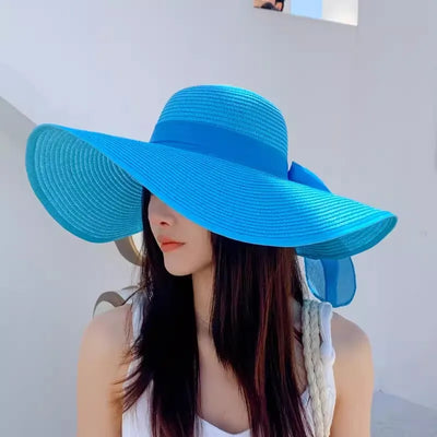 Summer straw hat beach Korean style seaside large brim outdoor sun protection sun hat vacation foldable straw hat  여름모자  모자