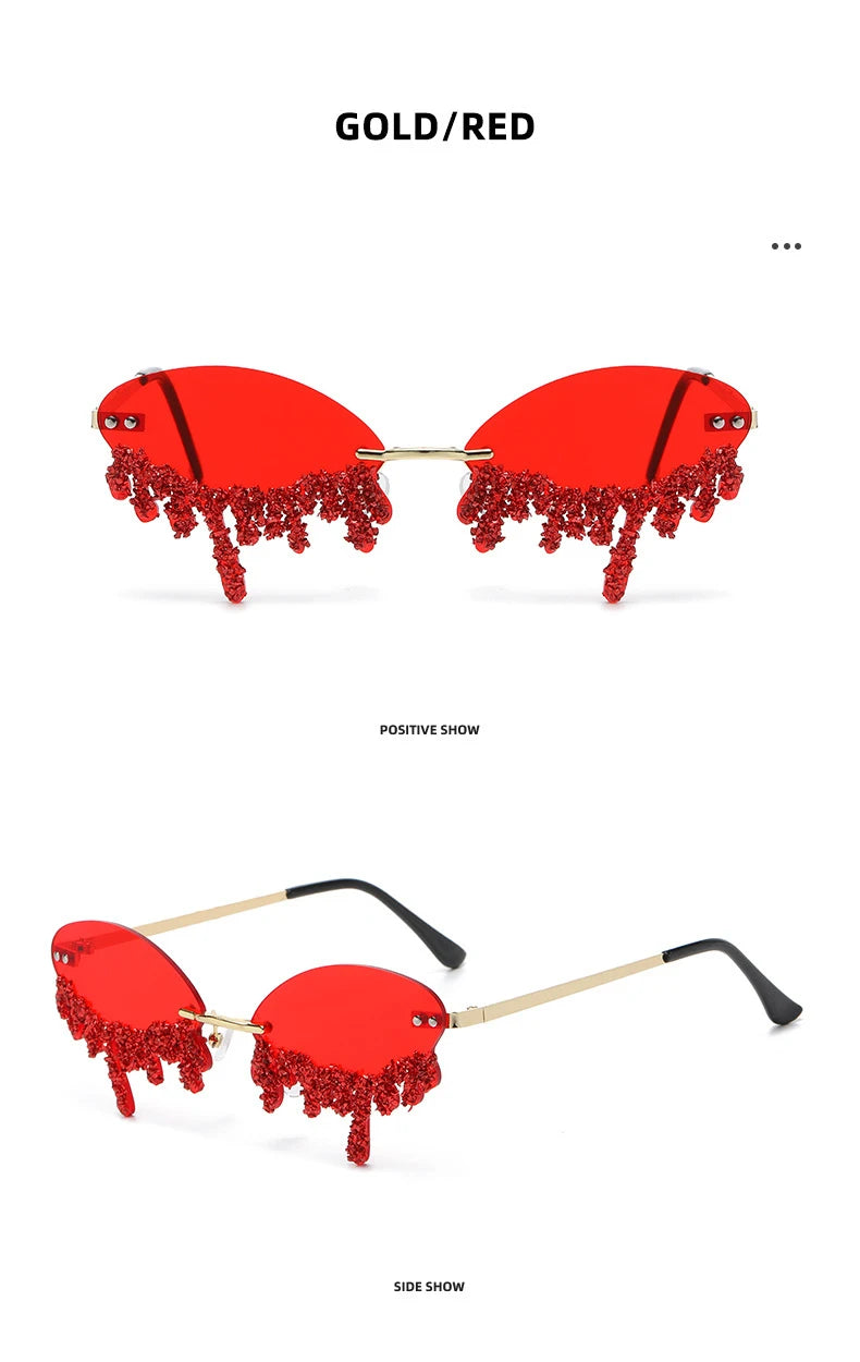 Diamond Rimless Sunglasses Women Luxury Brand Rhinestone Sun Glasses Ladies Sexy Tear Shape Punk Party Eyewear gafas de sol