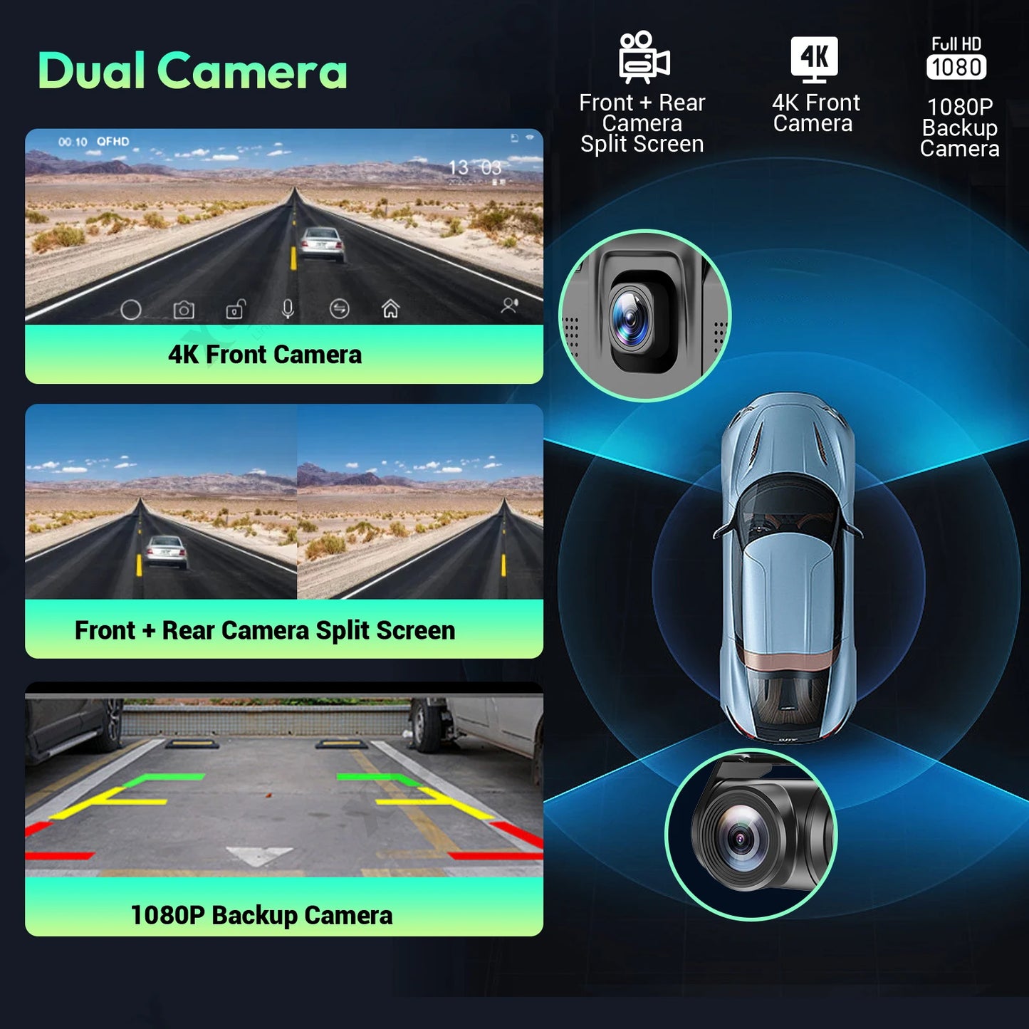 XGODY 10.26" 4K Dash Cam Wireless Carplay Android Auto Car DVR WiFi Navigation Rearview Camera Dashboard Video