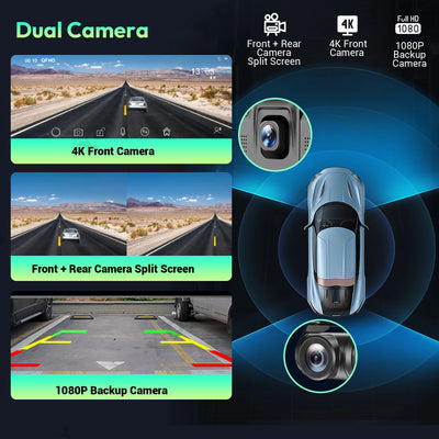 XGODY 10.26" 4K Dash Cam Wireless Carplay Android Auto Car DVR WiFi Navigation Rearview Camera Dashboard Video