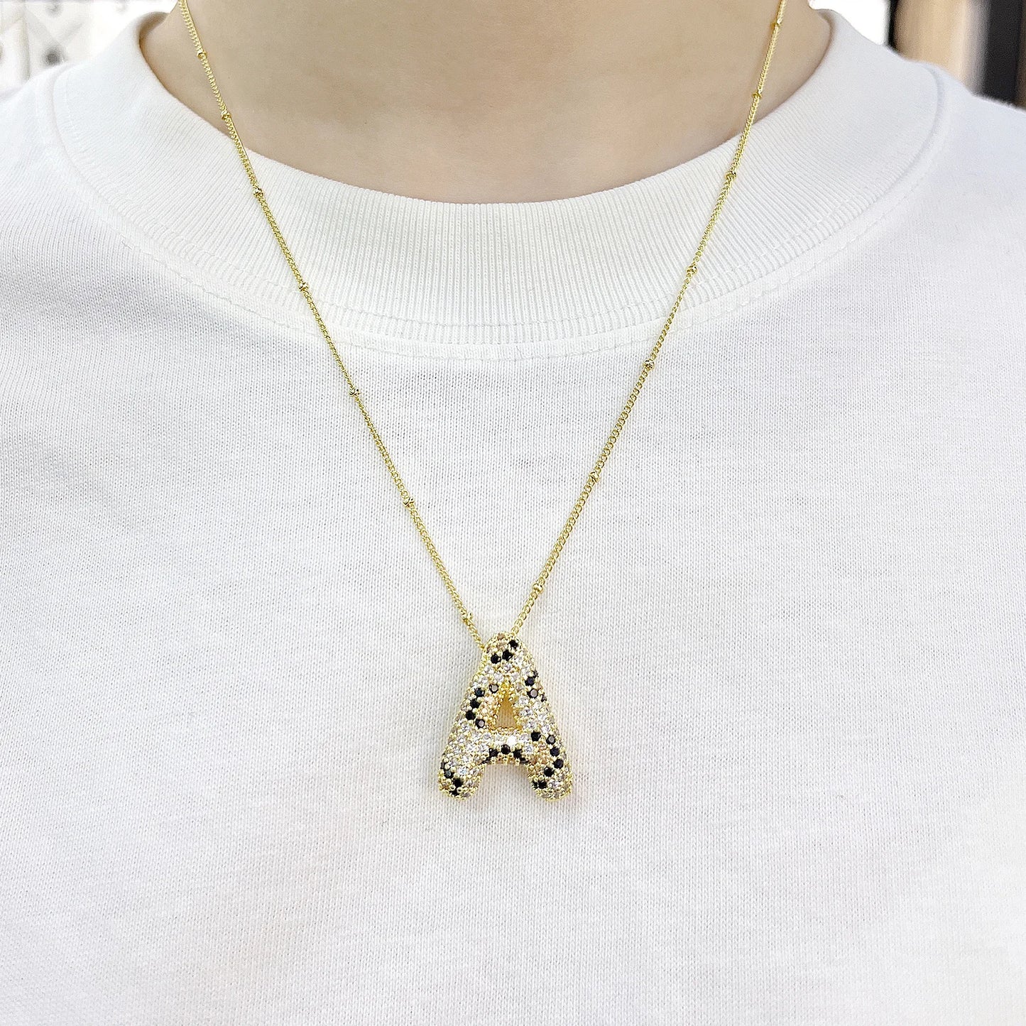 MHS.SUN New Leopard Bubble Letter Necklace Gold Plated Chunky Bubble Zircon 26 Initial Pendant Necklace Women Fashion Jewelry