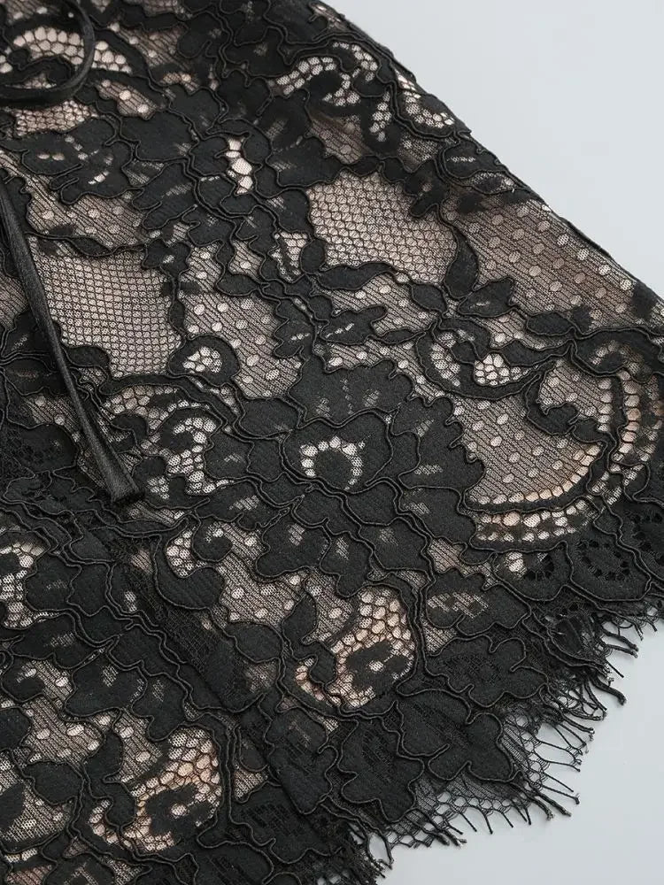 XIAOTANG Elegant Lace Strapless Sexy Mini Dress for Women Fashion Off-shoulder Irregular Ruched Bodycon Night Club Party Dress
