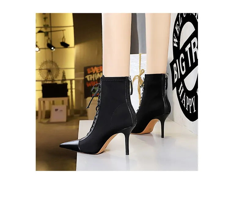 BIGTREE Shoes Cross Straps Sexy Women Boots Pointed Toe Stiletto High-heel Boots 2025 New Women's Ankle Boots Plus Size 42 43