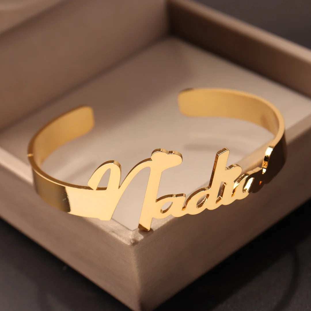 Custom Name Bangle for Women Stainles Steel Open Bracelets Girl Jewelry Personalised Double Name Couple Bracelet Christmas Gifts