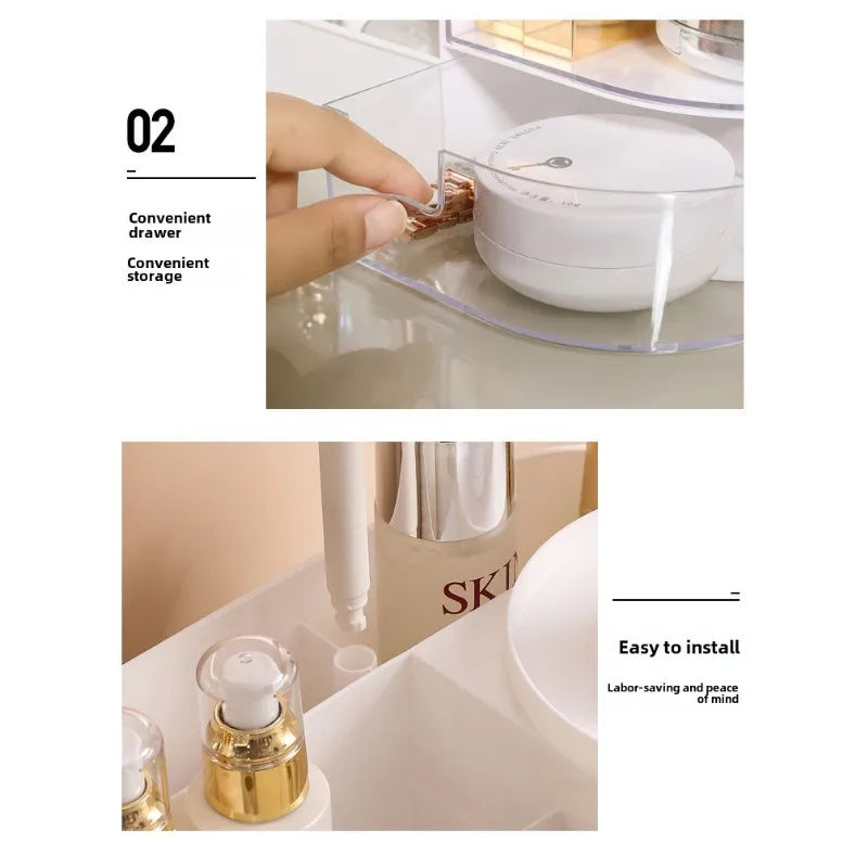 Drawer Type Cosmetics Storage Box, Desktop Dresser Skin Care Shelf, Office Stationery Lipstick Makeup Box Bedroom Home