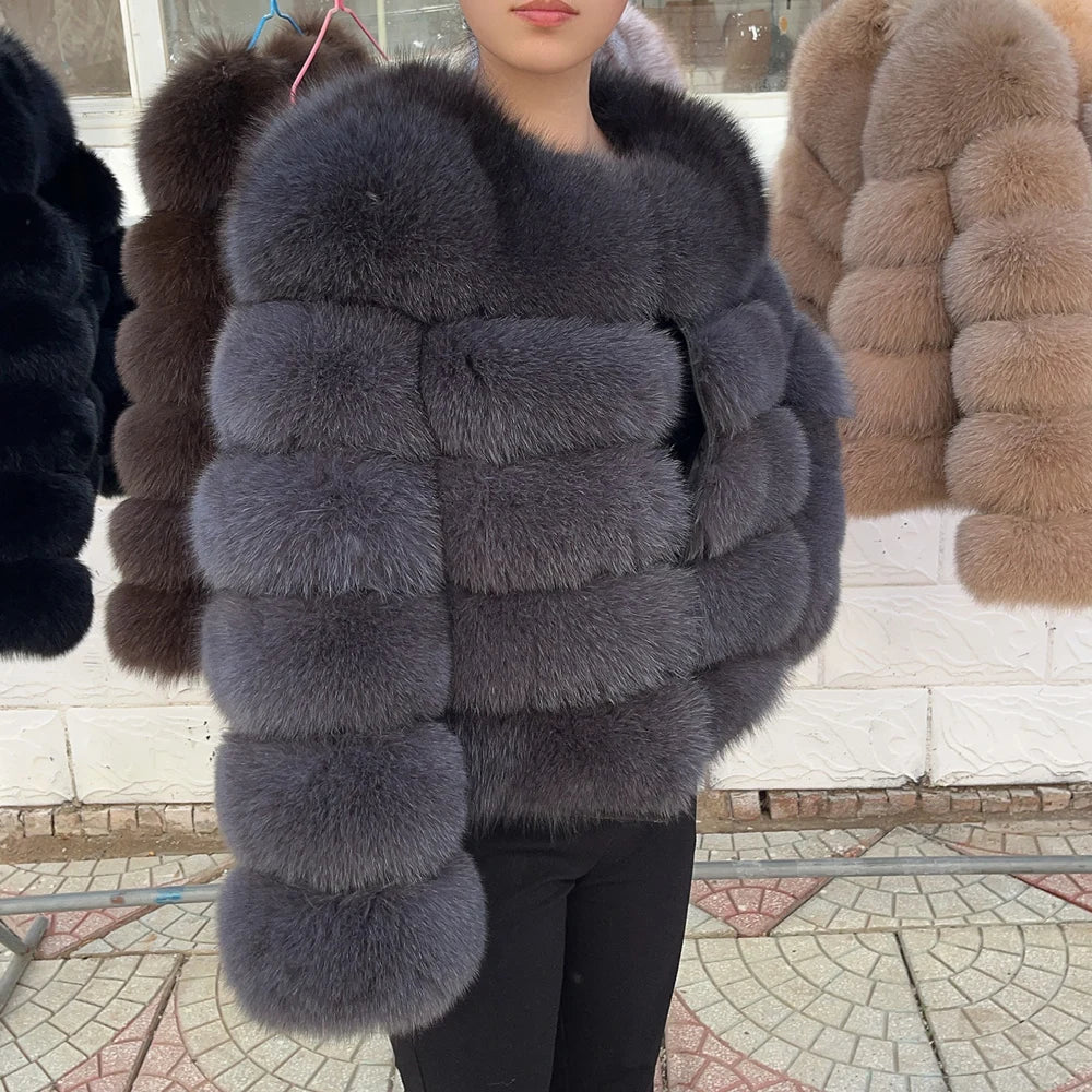 QUEENTINA Fox Fur Coat Real Winter Women'S Fashion Brown 2025 Leather And Skin Clothing Natural New In Coats & Jackets Outerwear