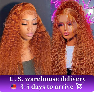 350# 13x6 200 Density 350 Ginger Orange 30 40 inch Lace Front Wig Human Hair Wigs 13x4 HD Lace Frontal Curly Wig For Woman