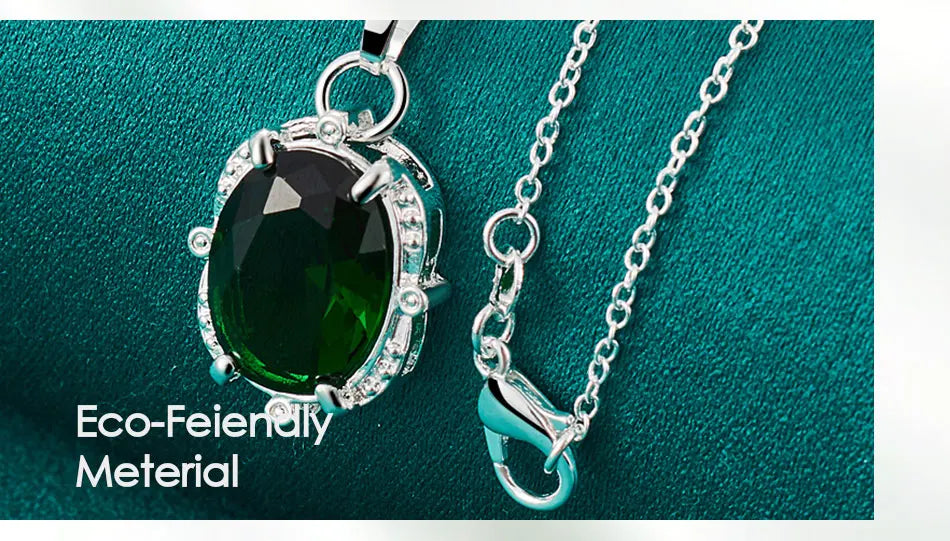 DOTEFFIL 925 Sterling Silver Green Zircon AAAAA Pendant Necklace 16-30 Inch Chain For Woman Fashion Wedding Party Charm Jewelry