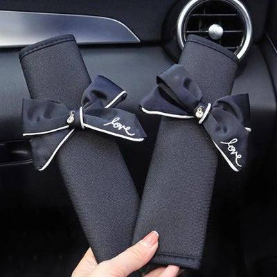 1Pcs Cute Women Bowknot Soft Plush Car Seat Belt Cover Velvet Auto Seat Belt Shoulder Strap Harness Cushion Protector Pads