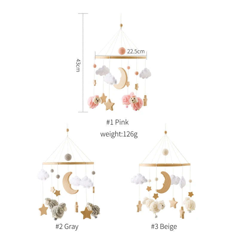 Baby Crib Mobile Bed Bell Rattle Toys Wooden Crochet Stars Pendant Bed Bell Toys Newborn Comfort Crib Bracket Hanging Toys Gifts