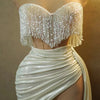 Stock 2024 Sparkly Rhinestones Chain Tassel Strapless Luxury Mini Dress Women Celebrate Party NightClub Performance Stage Outfit