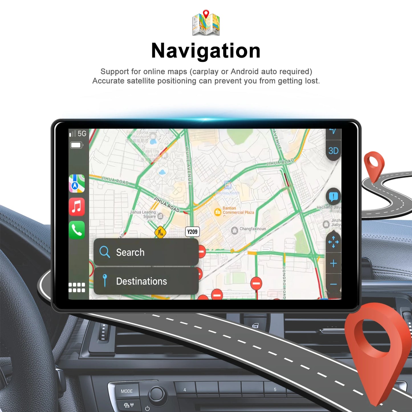 Podofo Universal Car Screen 8-Inch Multimedia WIFI Video Player Wireless Carplay Screen for Apple or Android 4+64GB Navigation