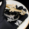 New Iced Out Bling Opened Butterfly Charm Bracelet Silver Color Zircon Insects Bangle For Men Women Hip Hop Luxury Jewelry