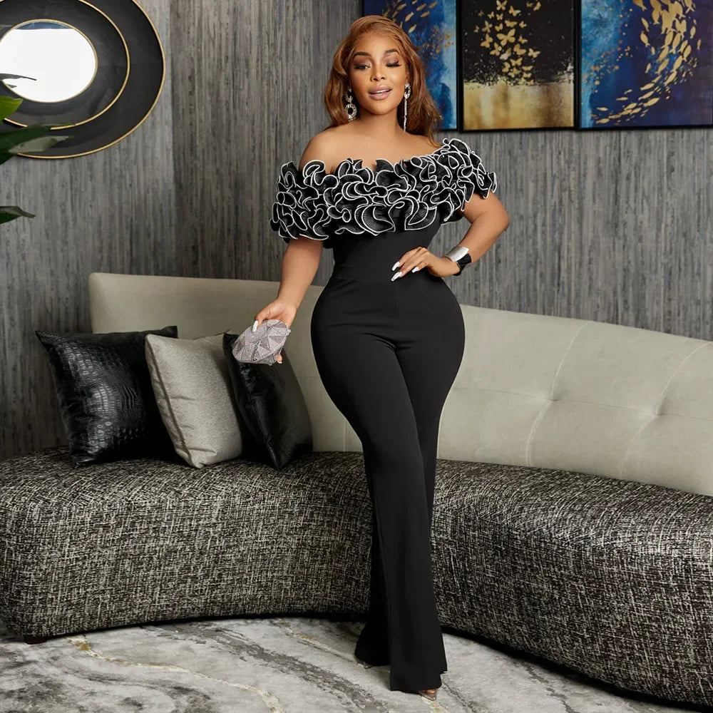 Sexy Slash Neck Slim Fit Jumpsuit for Woman Jumpsuits Rose One Piece Women Club Overalls Celebrities Outfits Party Sexy Rompers