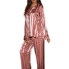 Stripe Long Sleeve Trouser Pijamas Suit Women 2PCS Pajamas Set Sleepwear Spring Summer Satin Nightwear Loose Homewear Loungewear